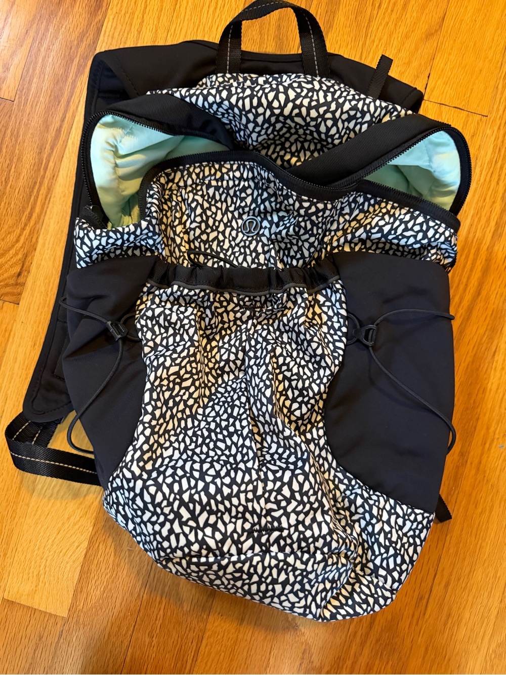Lululemon Black & White Patterned Drawstring Backpack
